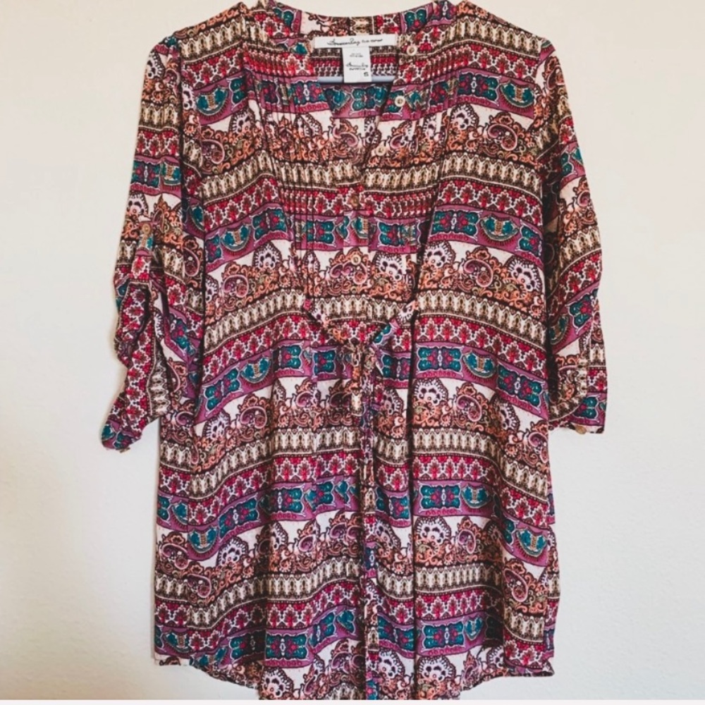 American Rag Paisley Boho Peasant Top